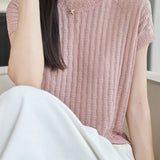 Elegant Commuter Crew Neck Lyocell Tencel Flutter Sleeve T-Shirt