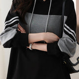 Casual Versatile Color-Blocked Black Hoodie