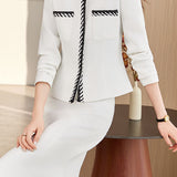 Elegant Commuter Contrast Webbing Crew Neck Long Sleeve Coat