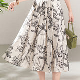 French Style Elegant Printed Pleated Full Skirt