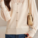 Elegant Lace Spliced Long-Sleeve Slim Knit Top - liwisi