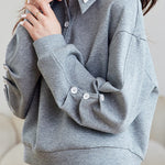 Casual Double-Layer Polo Collar Pleated Loose Long-Sleeve Hoodie - liwisi