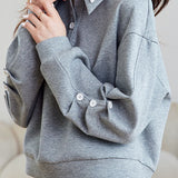 Casual Double-Layer Polo Collar Pleated Loose Long-Sleeve Hoodie - liwisi