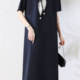 Elegant Short-Sleeve Dress With Scarf Splicing