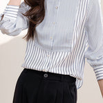 Elegant Office Stand-Collar Long-Sleeve Striped Paneled Blouse - liwisi