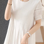 ラウンドネックピンタックレース切替ワンピース　インナー付　2色入 - liwisi