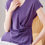 Elegant V-neck Waist-tight Irregular Short Sleeve Blouse