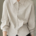 Early Autumn Office Fitted-Waist Striped Shirt - liwisi