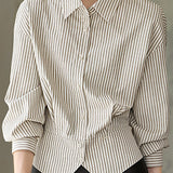 Early Autumn Office Fitted-Waist Striped Shirt - liwisi