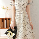 Ruffle Collar Small Floral Flock Flare Dress with Lining