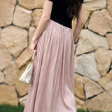 Elegant Round Neck Color Block Spliced Knit Dress