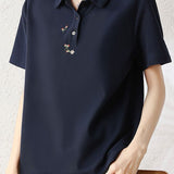 Casual Commuter Polo Collar Embroidered T-shirt