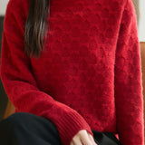 Elegant Geometric Plaid Mock Neck Knit Sweater