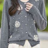 Exquisite Elegant Water-Soluble Lace Rhinestone-Embellished Knit Cardigan