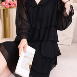 Exquisite Elegant V-Neck Chiffon Long-Sleeve Tiered Dress