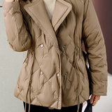 Lapel Collar Drawstring Jacket with Lining - 2 Colors Available