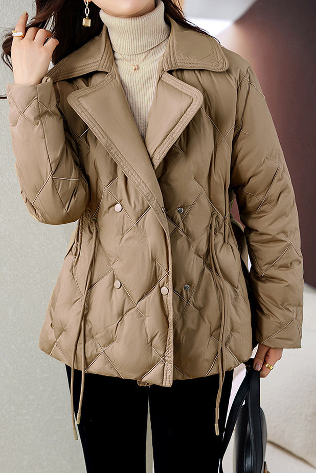 Lapel Collar Drawstring Jacket with Lining - 2 Colors Available - liwisi