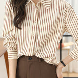Basic Shirt Collar Striped Bi-Color Shirt