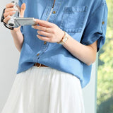 French Casual Denim Short Sleeve Shirt