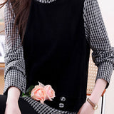 Casual Spliced Plaid Fake Two‑Piece Fuzzy Knit Sweater