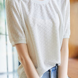 Simple knit short sleeve T-shirt - liwisi