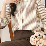 Basic Shirt Collar Striped Bi-Color Shirt