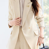 Elegant Commuter Notch Lapel Waist‑Defined Single‑Button Blazer