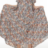 バンドカラー花柄ロングティアードワンピース　3色入 - liwisi