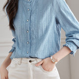 Elegant Vertical Embroidery Hollow Out Shirt