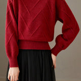 Elegant Commuter Crew Neck Beaded Long Sleeve Knit Top
