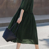 Elegant Gathered Crew Neck Printed Three-Quarter Sleeve Dress