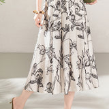 French Style Elegant Printed Pleated Full Skirt