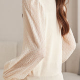 Elegant Lace Spliced Long-Sleeve Slim Knit Top - liwisi