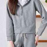 Casual Two‑Piece Set: Hooded Zip‑Up Long‑Sleeve Top & Drawstring Pants