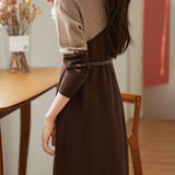 Bottle Neck Bi-Color Belted Knit Dress - 2 Colors Available