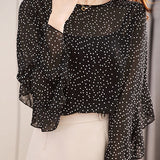 Exquisite Commuter Crew‑Neck Long‑Sleeve Blouse With Small Polka‑Dot Print