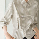 Early Autumn Office Fitted-Waist Striped Shirt - liwisi