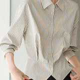 Early Autumn Office Fitted-Waist Striped Shirt - liwisi