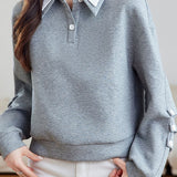 Casual Double-Layer Polo Collar Pleated Loose Long-Sleeve Hoodie - liwisi