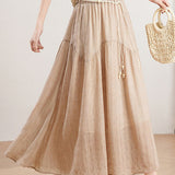 Elegant High Waist Elastic Waist A-line Midi Skirt