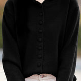 Elegant Commuter Loose Hooded Knit Cardigan With Round Buttons
