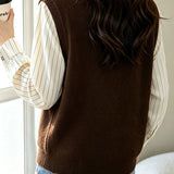 Elegant Commuter Lapel Spliced Striped Long‑Sleeve Knit Sweater
