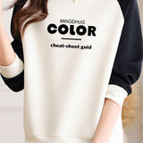 Casual Color Block Letter Print Raglan Long Sleeve Sweatshirt