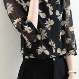 Lubang kunci leher bijou hiasan ribbon print puff blaus