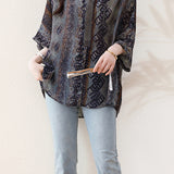 Skipper Collar Rhinestone Decor Printed Tunic