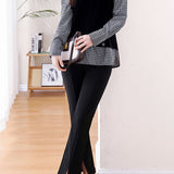 Casual Spliced Plaid Fake Two‑Piece Fuzzy Knit Sweater