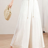 Casual High Waist Drawstring Wide-Leg Cropped Pants
