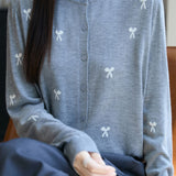 Casual Knit Cardigan With Bow Pattern
