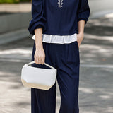 Elegant Casual Crew Neck Embroidered Lantern‑Sleeve Top And Wide‑Leg Pants Set