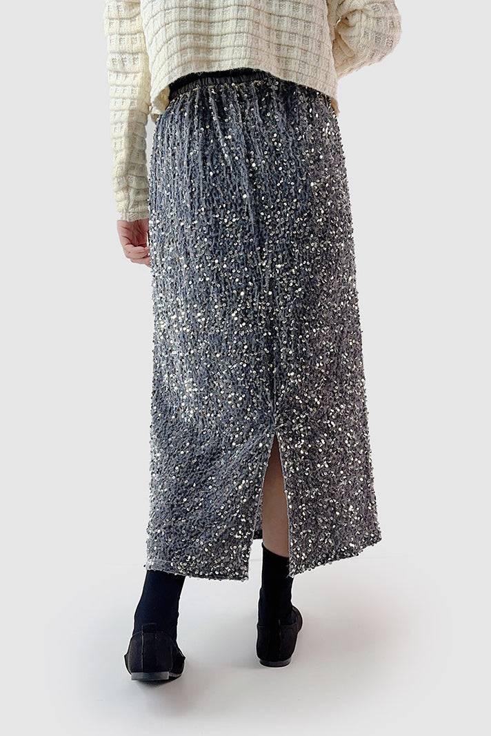 バックスリットグリッター装飾ベロアスカート　裏地付　3色入 - liwisi
